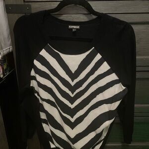 Express Black and White Zebra Raglan Long Sleeve Top